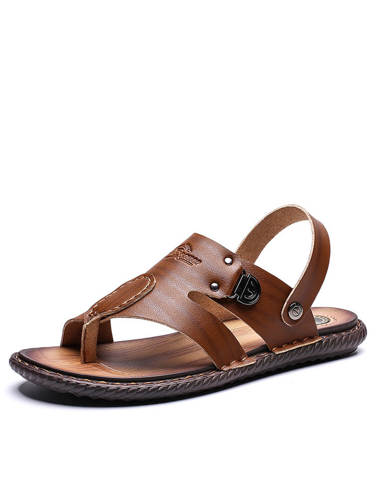 Large Size Men Leather Metal Decoration Non-slip Slippers Casual Beach Sandals