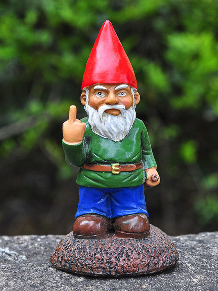 1PC Resin Provocation Gnome Dwarf White Beard Statues Raise Middle Finger Lawn Decorations Indoor Outdoor Christmas Garden Ornament