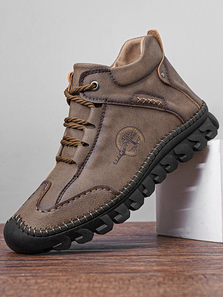 Menico Men Retro Hand Stitching Microfiber Leather Soft Ankle Boots
