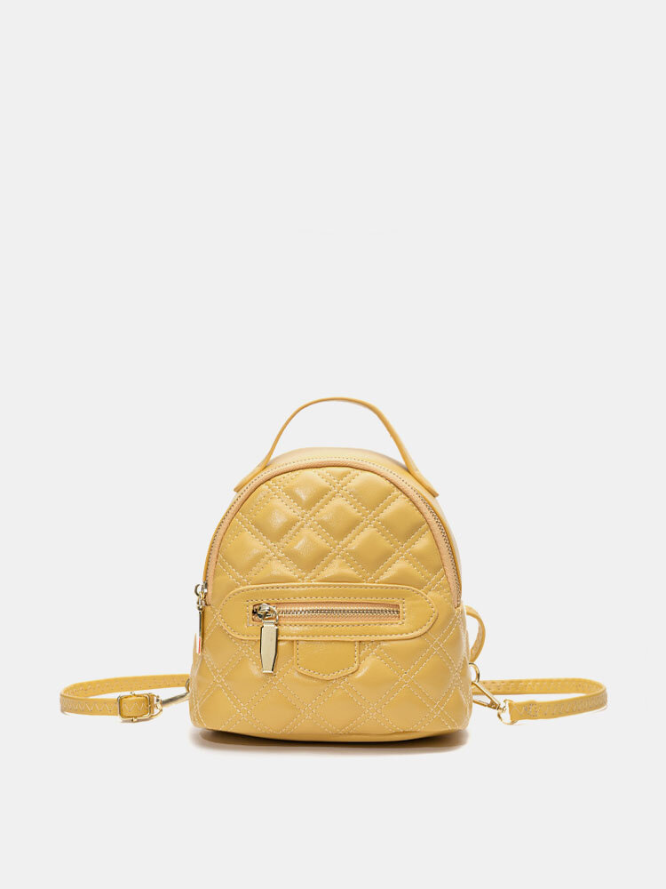 Women Fashion Simple Faux Leather Lattice Pattern Large Capacity Mini Backpack