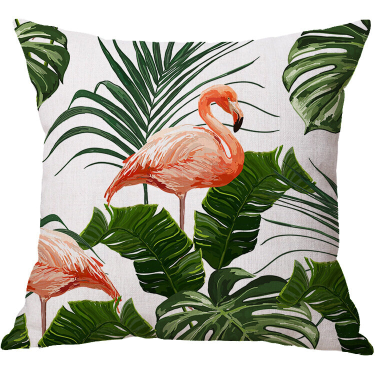 

Flamingo Linen Throw Pillow Cover Pattern Watercolour Green Tropical Leaves Monstera Leaf Palm Aloha 18x18 Inches Home D