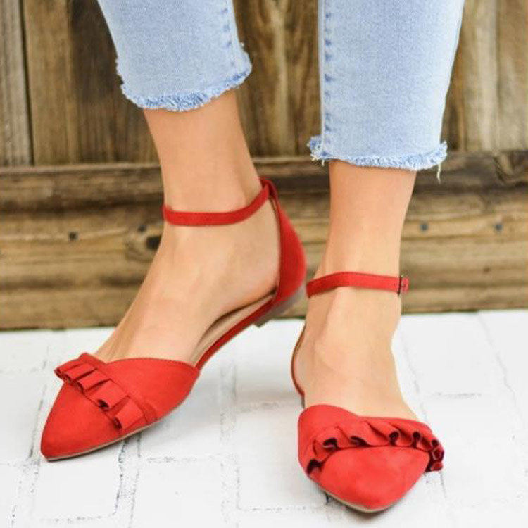 Plus Size Women Pointed Closed Toe Buckle Strap Flat Sandals