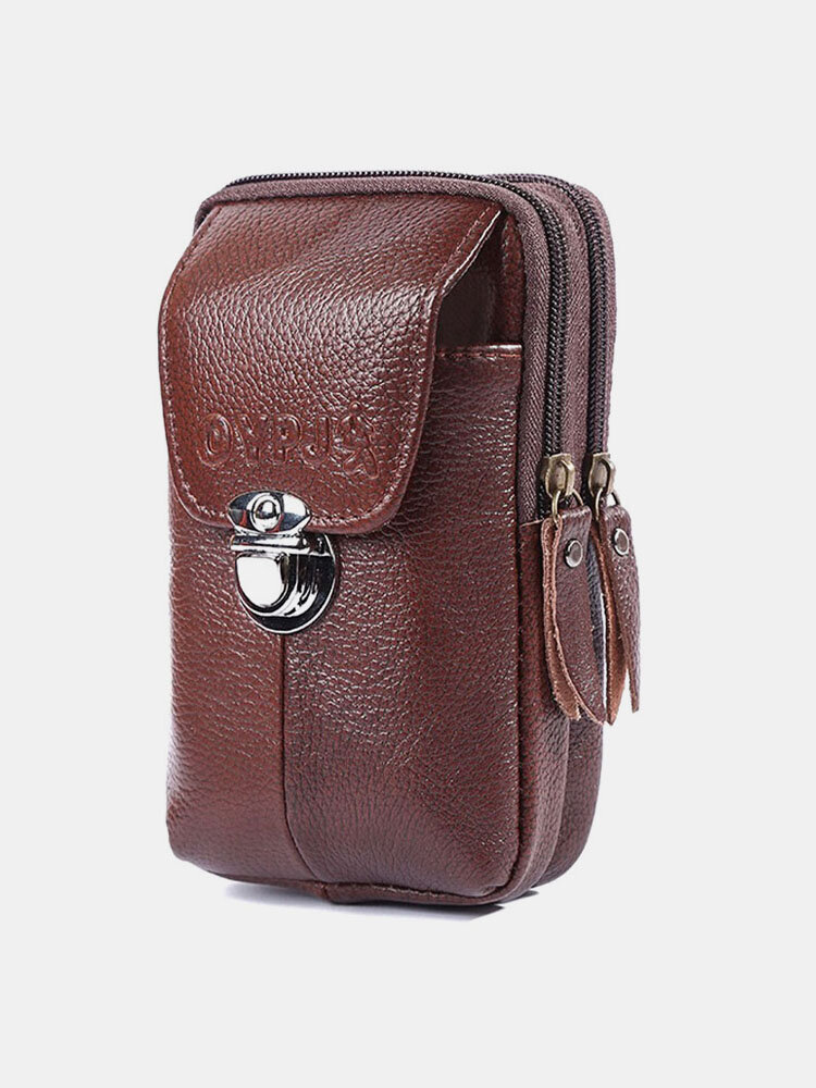 Men Genuine Leather 6.5 Inch Phone Bag Waist Bag Belt Bag