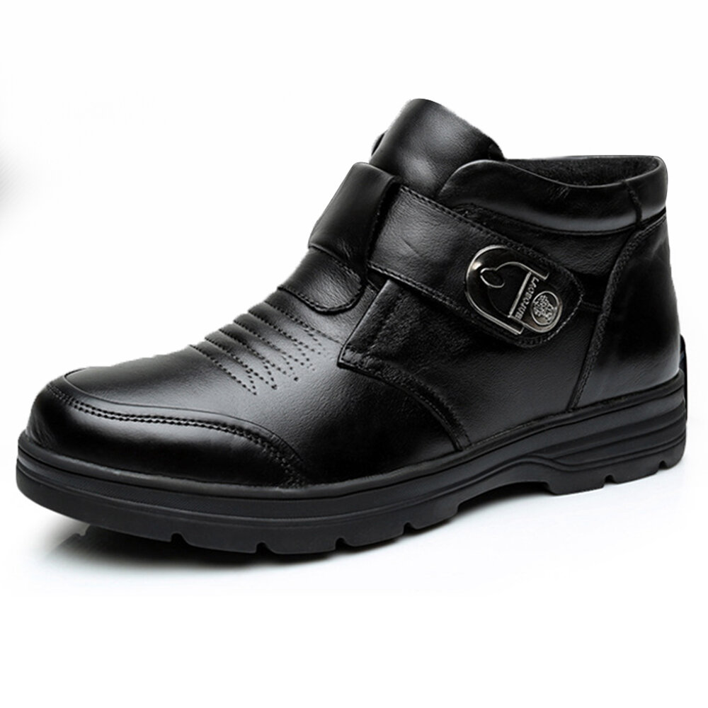 Men Genuine Leather Slip Resistant Hook Loop Casual Boots