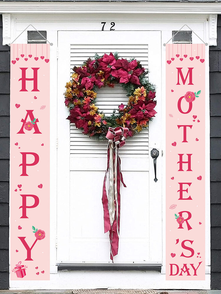 

Happy Mother's Day Banner Home Yard Indoor Outdoor Party Decor Door Curtain Festival Atmosphere Couplet Banner, Pink