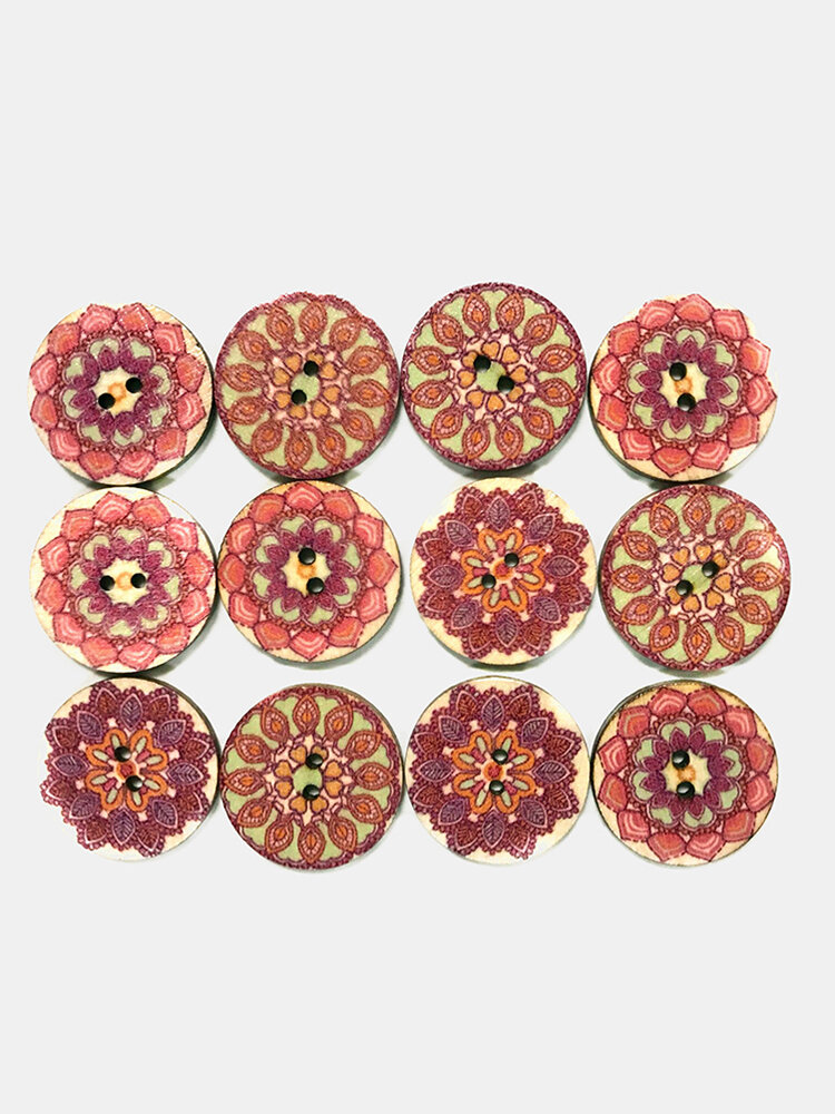 

100 Pcs Pink Flower Pattern Buttons Round Handmade Button European Retro Pattern DIY Decorative Buttons