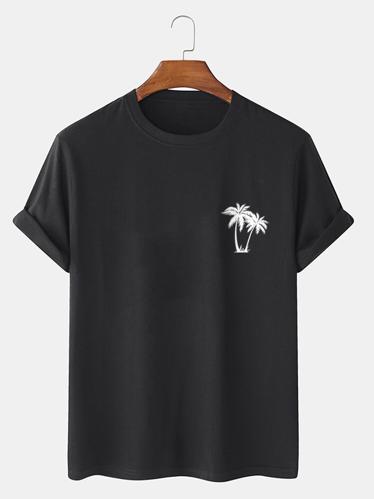 T-shirt da uomo a maniche corte per le vacanze con stampa di albero di cocco in cotone 100% sul petto