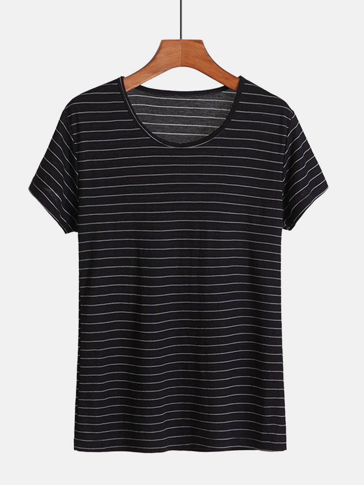 Mens Sleepwear Tops Stripe Short Sleeve O Neck Soft Fabric Loungewear T-shirts