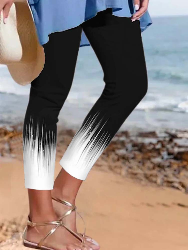 

Women Ombre Print Skinny Casual Cropped Leggings, Black