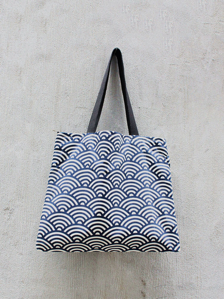 

Cotton Large Capacity Sea Wave Pattern Tote Handbag Shoulder Bag