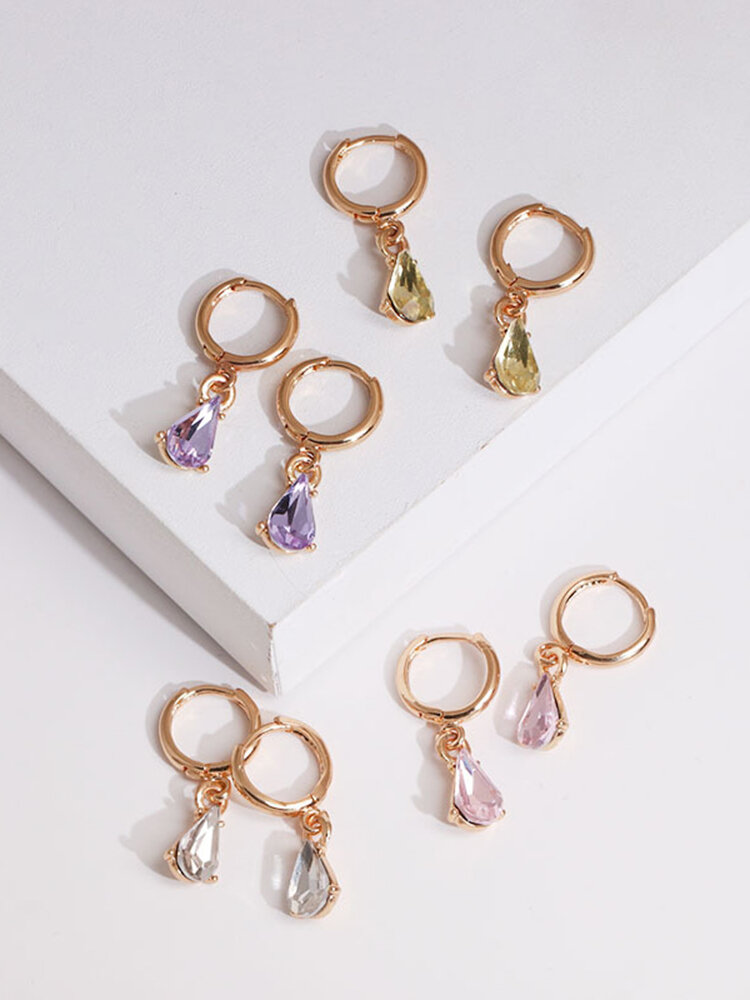 4 Colors Trendy Geometric Drop-shaped Pendant Earring Gemstone Shine Ear Drop Elegant Jewelry