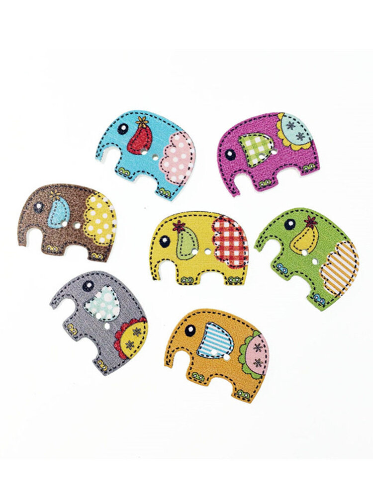50 Pcs 25x19mm Cute Wood Sewing Scrapbooking Elephant Buttons Children DIY Crafts