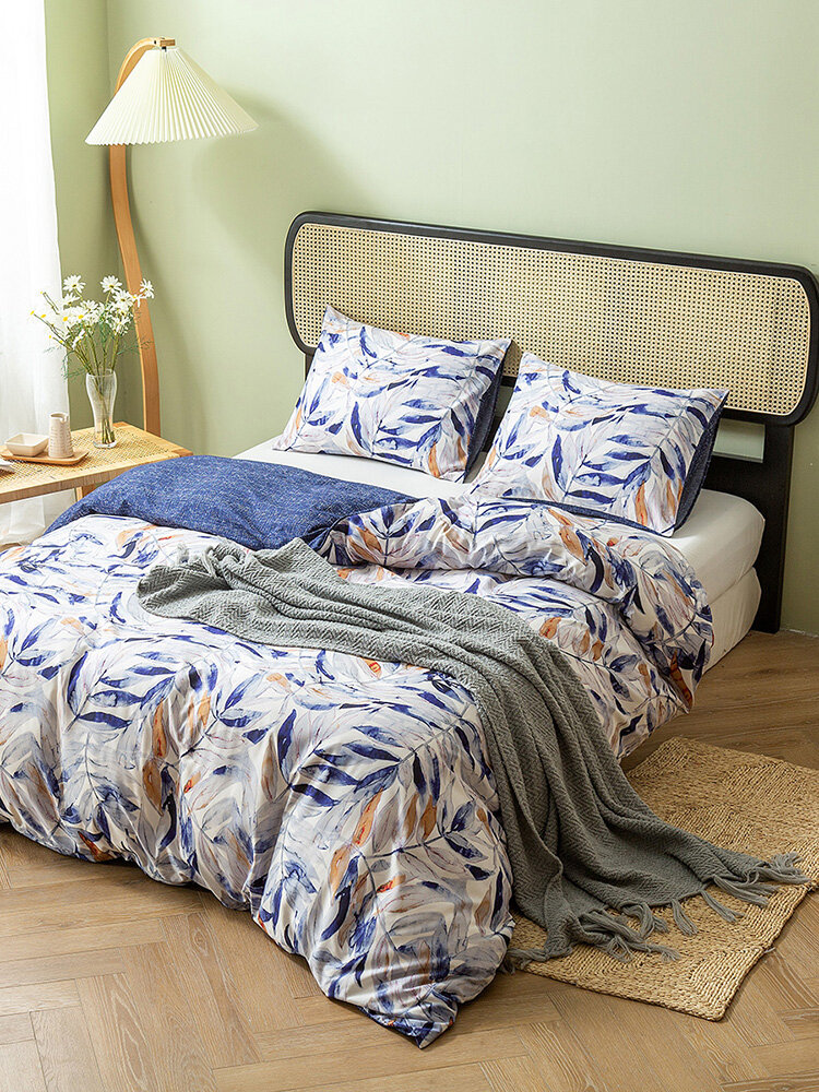 2/3 Pcs Leaf Print Comfy Bedding Set Duvet Cover Pillowcase Twin King