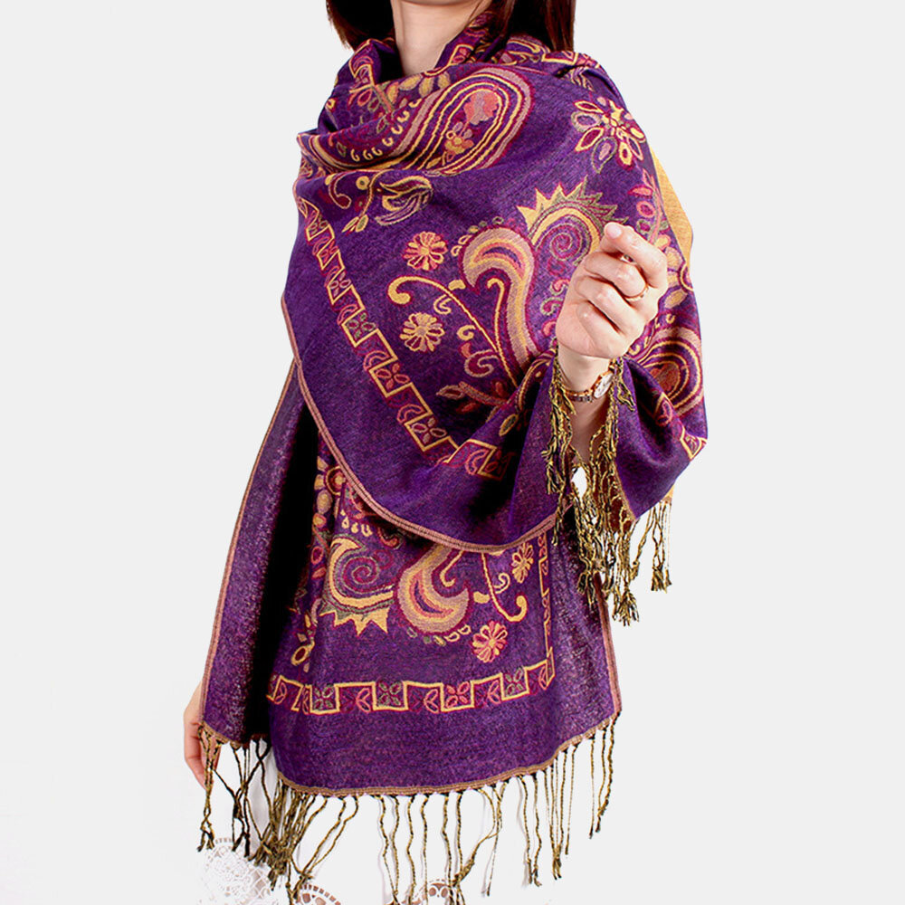 

Women Ethnic Style Keep Warm Plus Thick Long Scarf Shawl With Tassel, Red;purple;blue1;blue2;green;rose;navy;army green