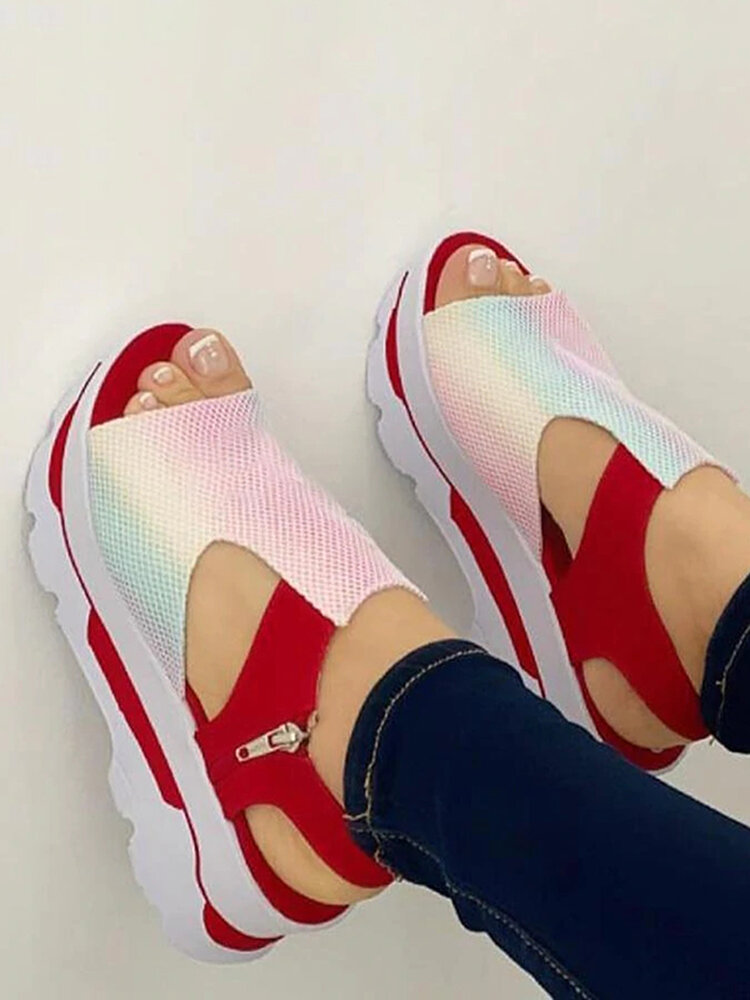 Plus Size Women Breathable Mesh Side-zip Casual Platform Sandals