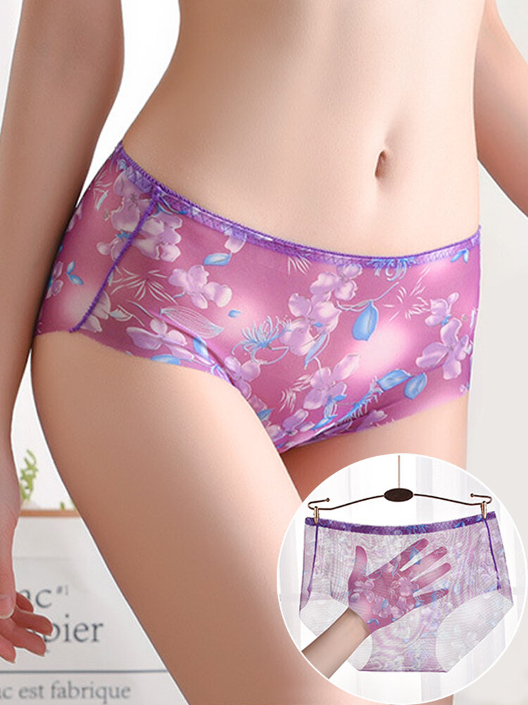 Sexy See Through Mesh Floral Seamless Mid Waisted Panties