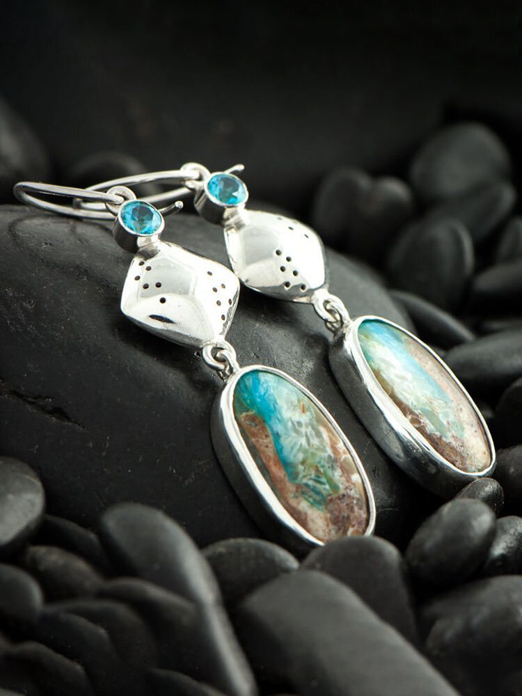 Vintage Alloy Diamond Marble Earrings Synthetic Colored Gemstone Earrings