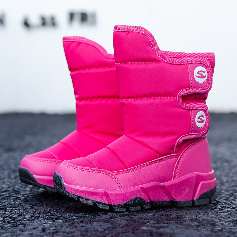 

HOBIBEAR Unisex Kids Waterproof Warm Comfy Slip Resistant Hook Loop Winter Snow Boots, Black;rose