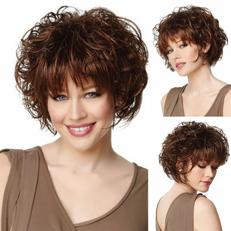 

Rose Net Synthetic Wigs Short Curly Hair Wigs Blonde Full Fringe European American Women Hair Set