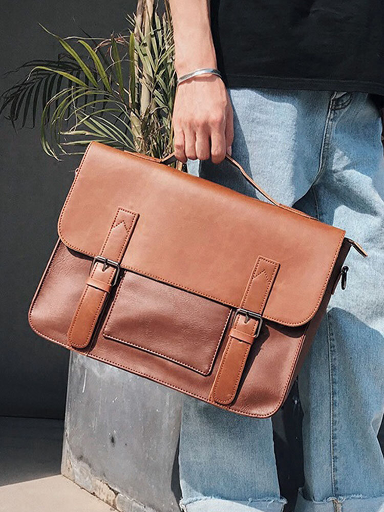 

Menico Men's Faux Leather Vintage Shoulder Bag Crossbody Large Capacity Briefcase Laptop Bag, Black;coffee;brown