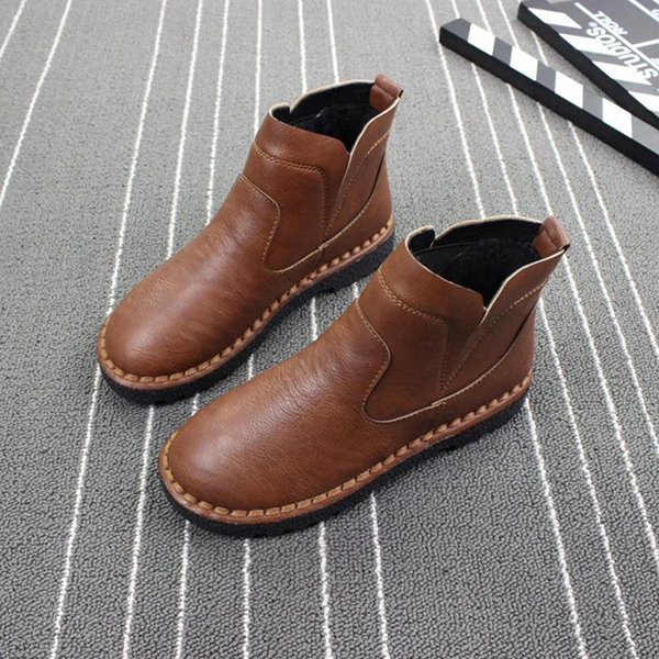 Stitching Slip On Flat Ankle Short Boots