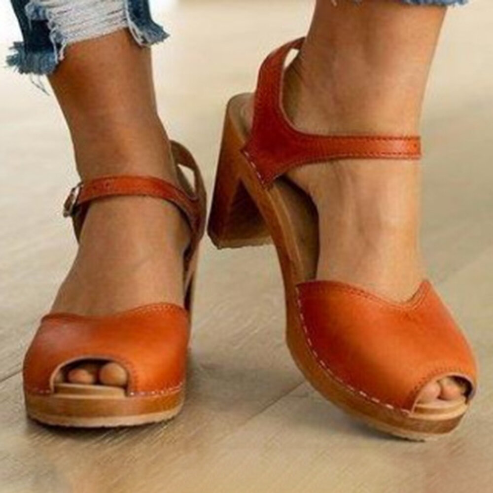 Plus Size Women Comfy Open Peep Toe High Chunky Heel Sandals