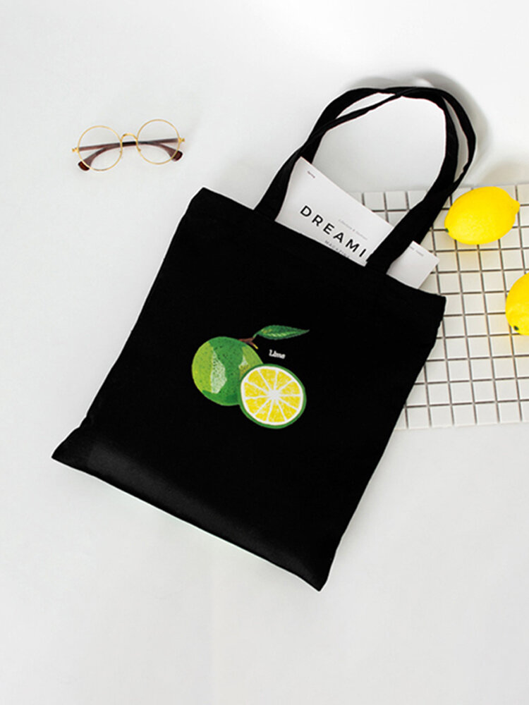 Women Canvas Lemon Print Handbag Shoulder Bag