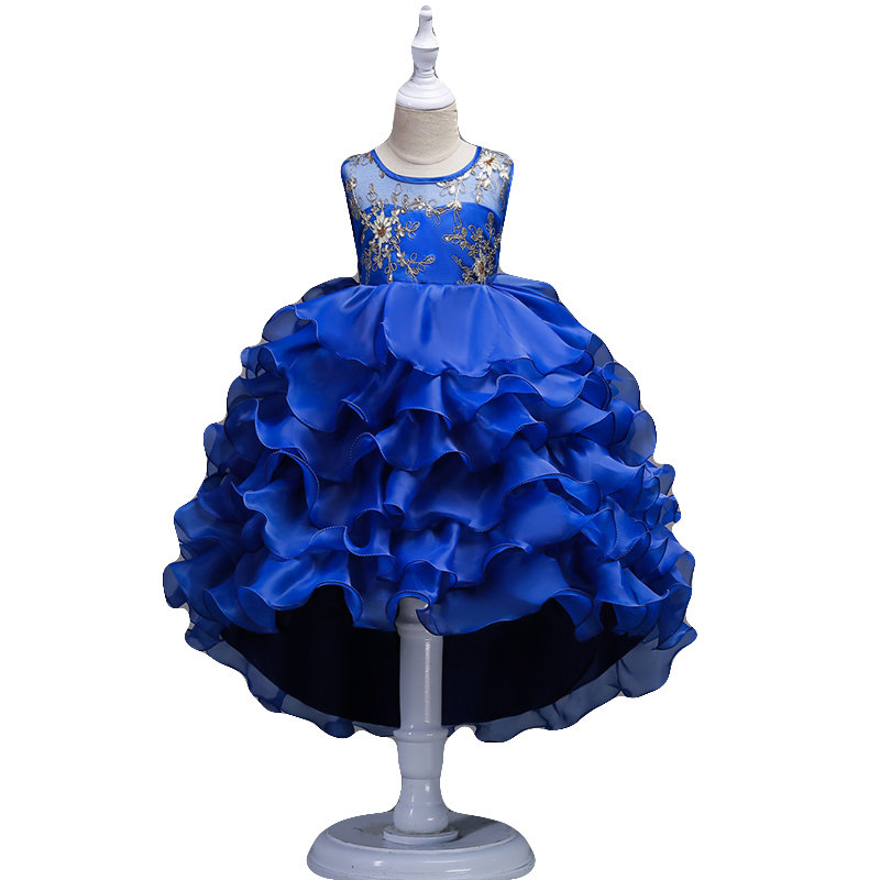 

Pleated Flower Girls Kids Bridesmaid Trailing Princess Dress For 3Y-15Y, Purple;gray;green;blue