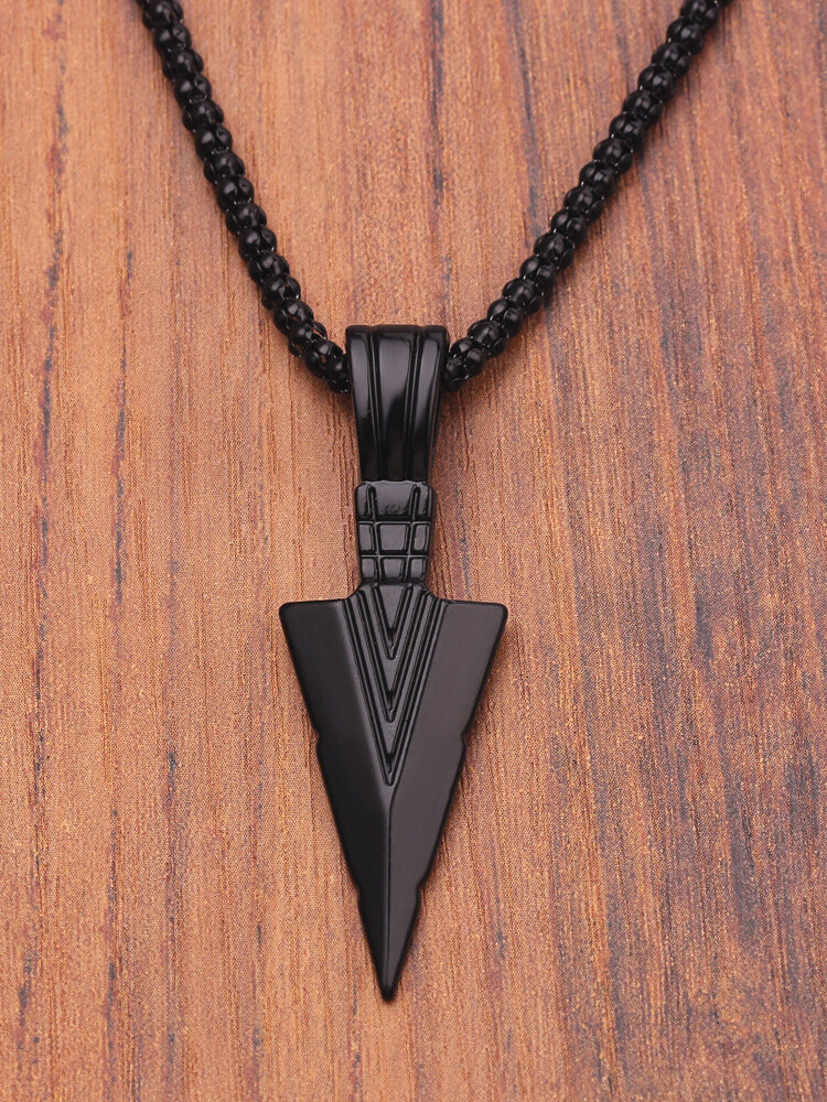 

Vintage Triangle Arrow Men Long Necklace Jewelry Gift, Black;gold;silver