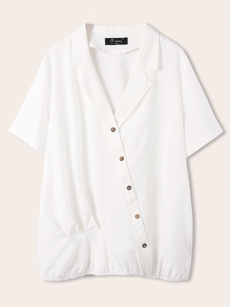 Solid Color Lapel Short Sleeve Plus Size Casual Shirt
