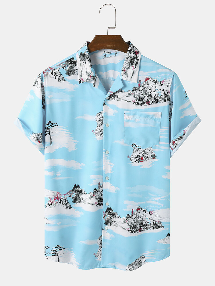 Men Landscape Graphic Holiday Skin Friendly Single Pocket All Matched Shirts