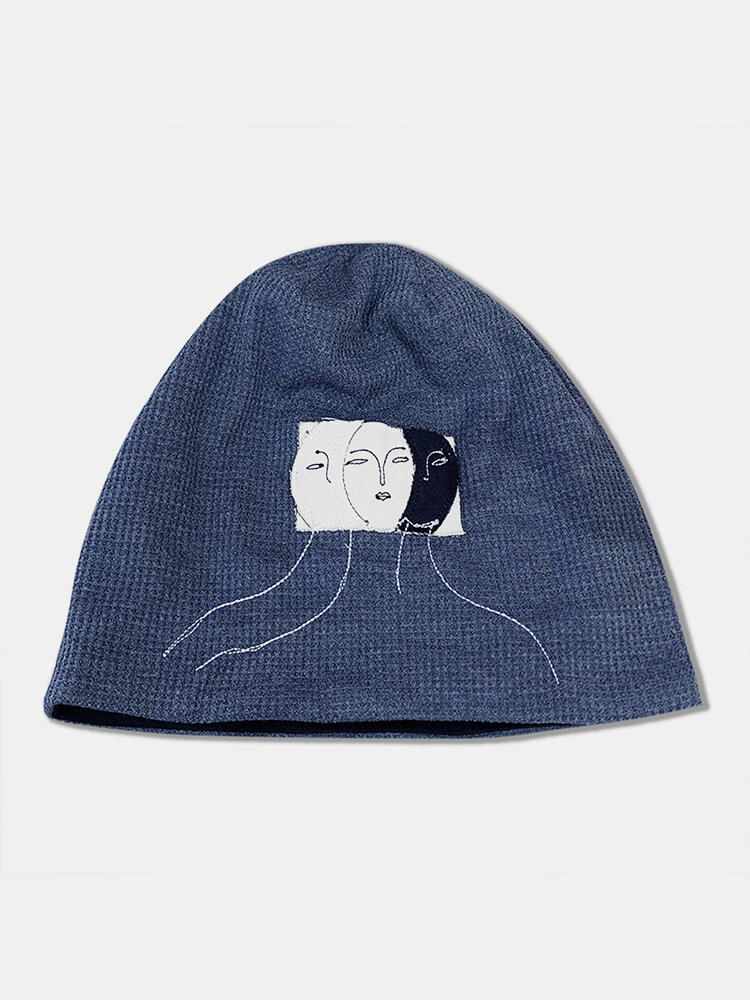 Women Abstract Embroidery Face Pattern Casual All-match Outdoor Beanie Hat