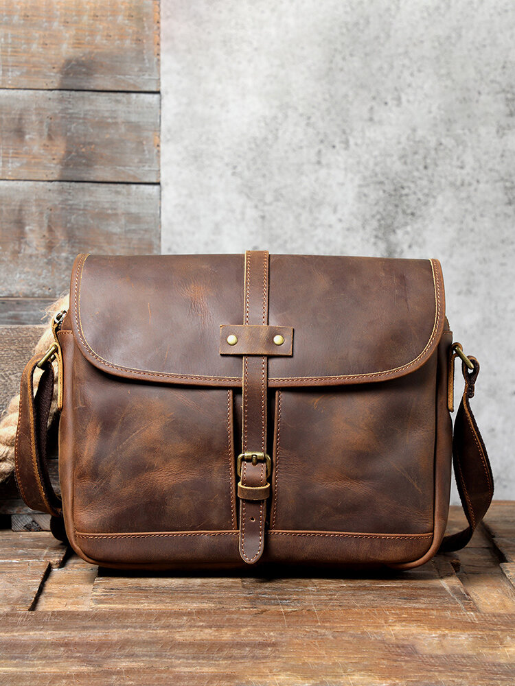 Men Faux Leather Tiger Skin Pattern Vintage Multifunction Multi-Pocket Briefcase Handbag Crossbody Bag