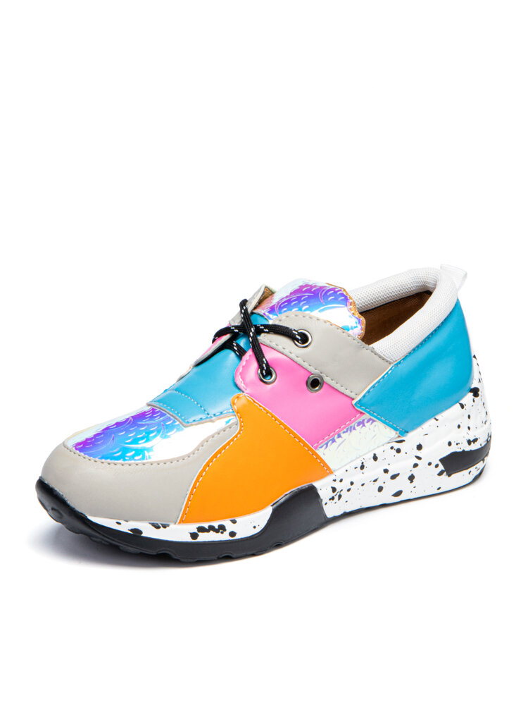 Plus Size Women Casual Multi Color Splicing Thick Soled Chunky Sneakers