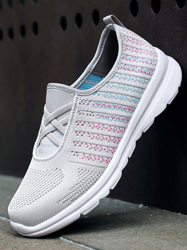 Women Casual Elastic Slip-On Breathable Mesh Fabric Comfy Walking Shoes