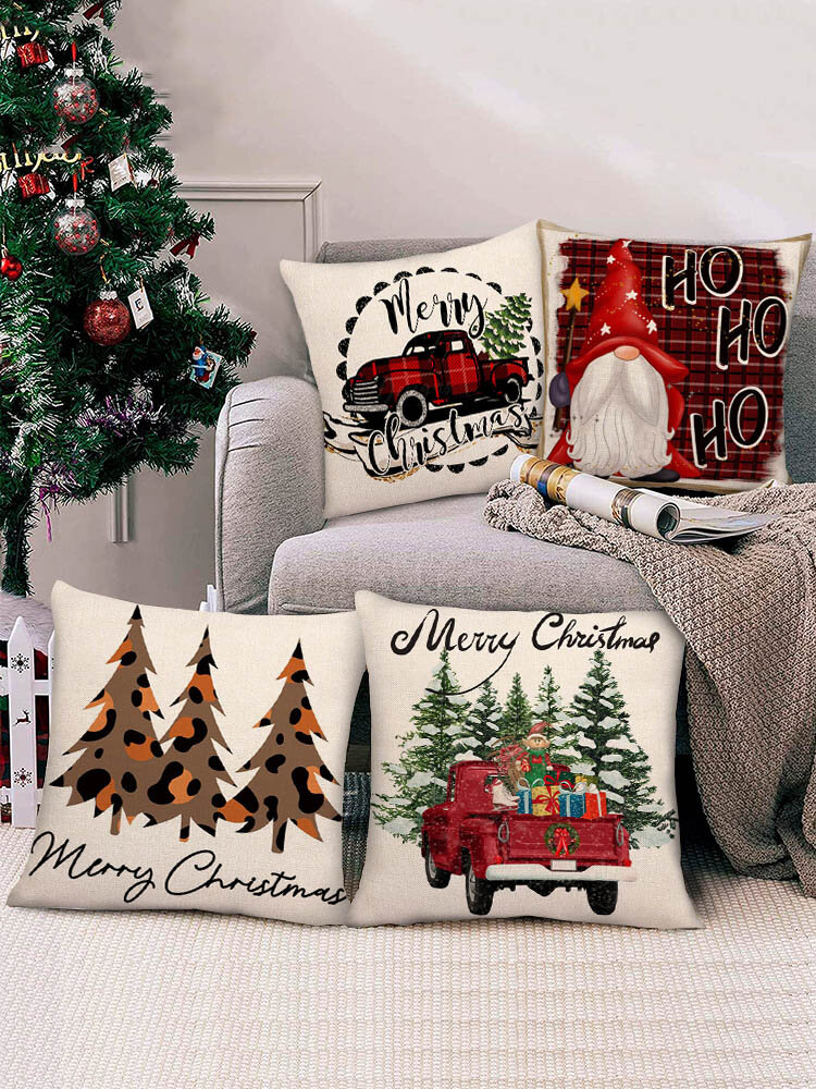 4 PCs Linen Christmas Decoration In Bedroom Living Room Sofa Cushion Cover Throw Pillow Cover Pillowcase