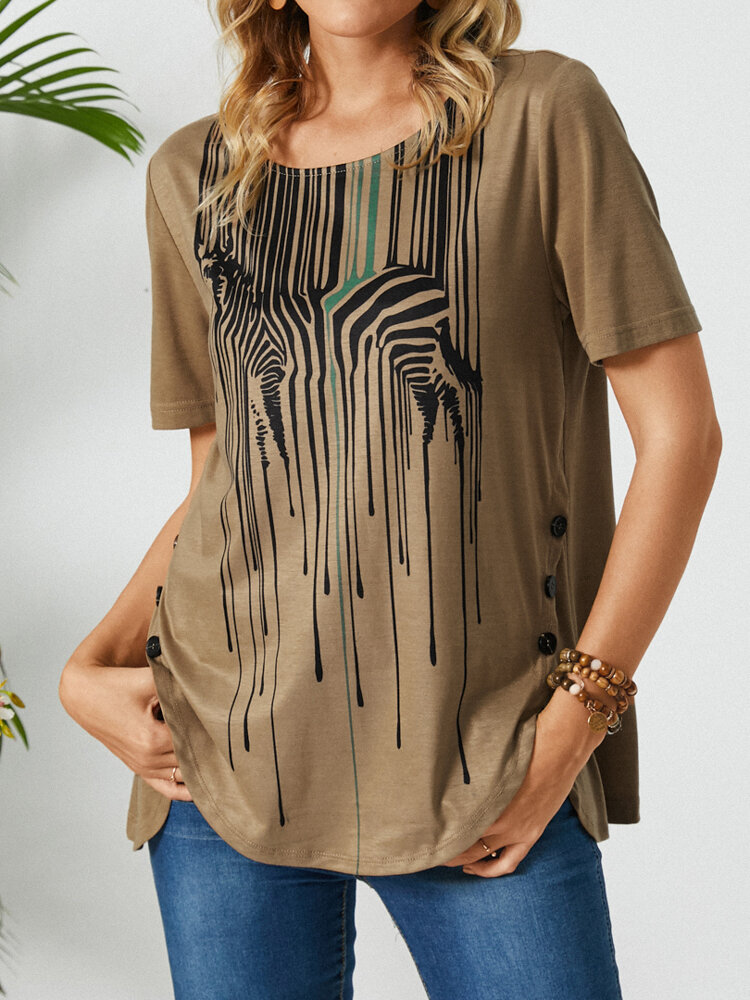 Zebra Print O-neck Short Sleeve Plus Size T-shirt for Women