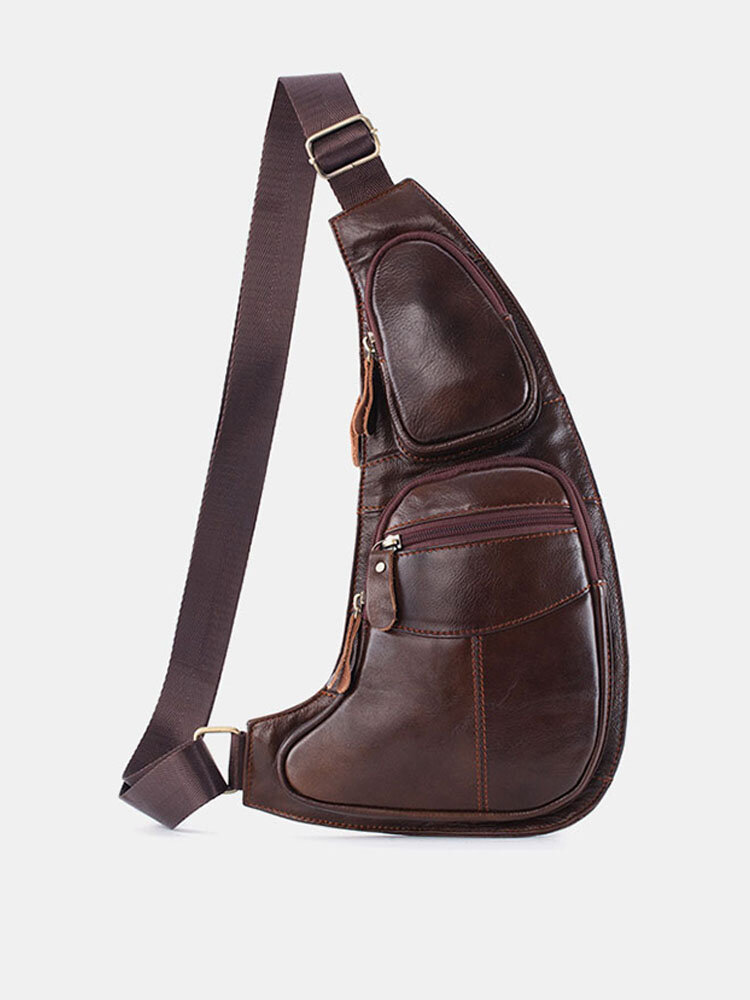 Men Genuine Leather Sling Bag Solid Crossbody Bag