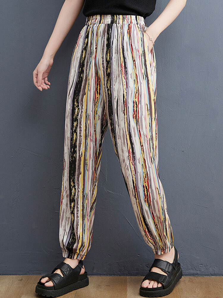 Multi-color Print High Waist Sports Pants with Pocket
