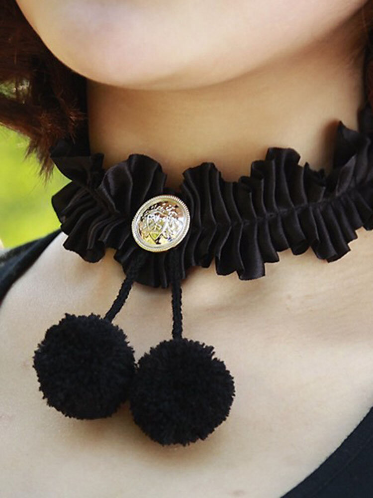 Lace Women Necklace Black Lace Collar Ball Pendant Necklace