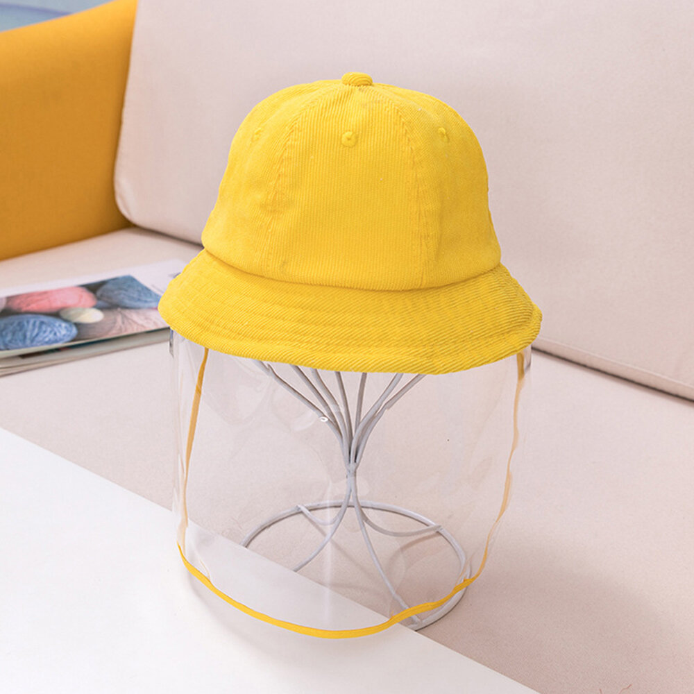 

Children's Weatherproof Corduroy Fisherman Hat Removable Face Screen, Yellow;pink