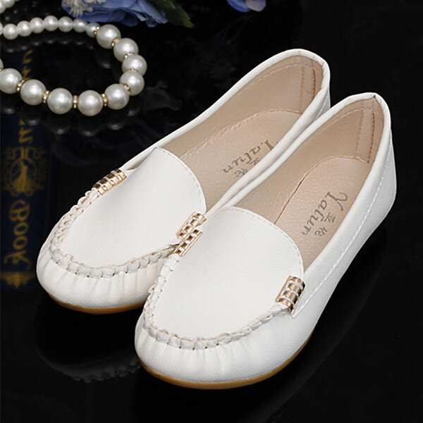 Pure Color Metal Comfortable Slip On Flat Casual Shoes