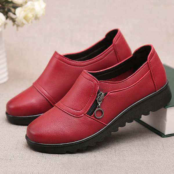 Stitching Zipper Decoration Pure Color Flat Casual Shoes