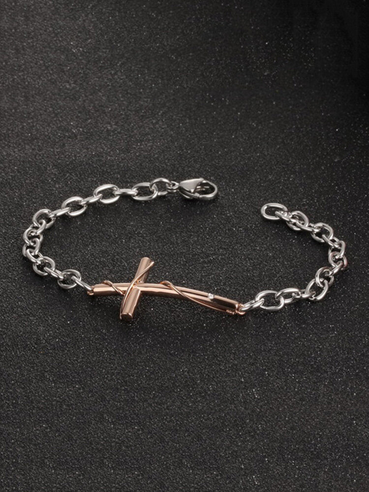 1 Pair Titanium Steel Cross Wound Couple Bracelet Valentine's Day Gift