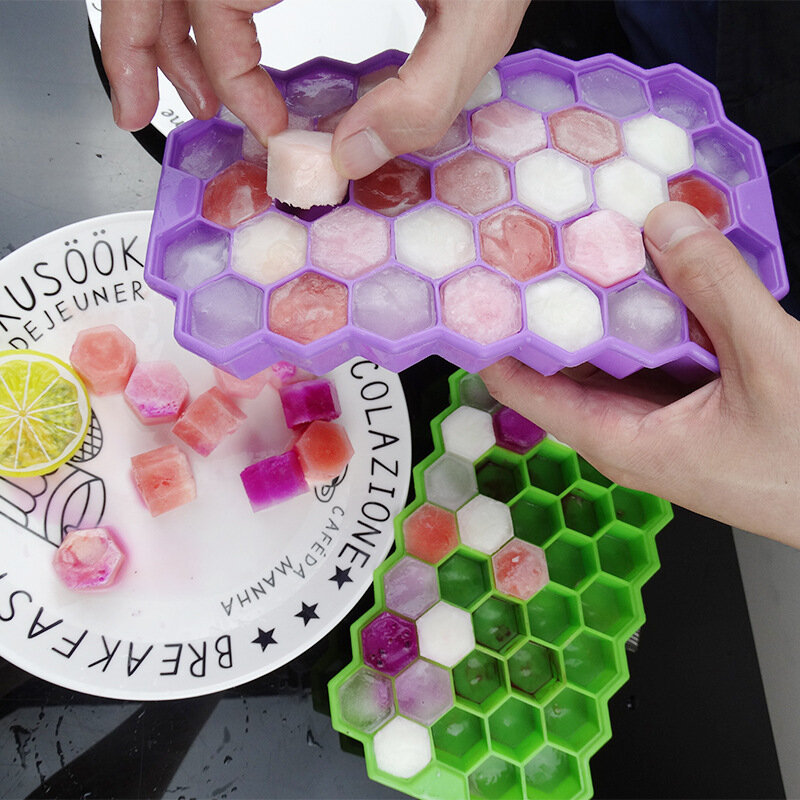 

37 Grid Honeycomb Silicone Ice Cube Diy Crushed Ice Ice Maker Ice Mold, Blue;green;purple;white;yellow;pink