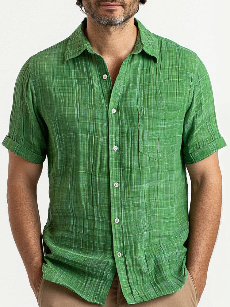 

Mens Solid Chest Pocket Casual Short Sleeve Shirts, Green