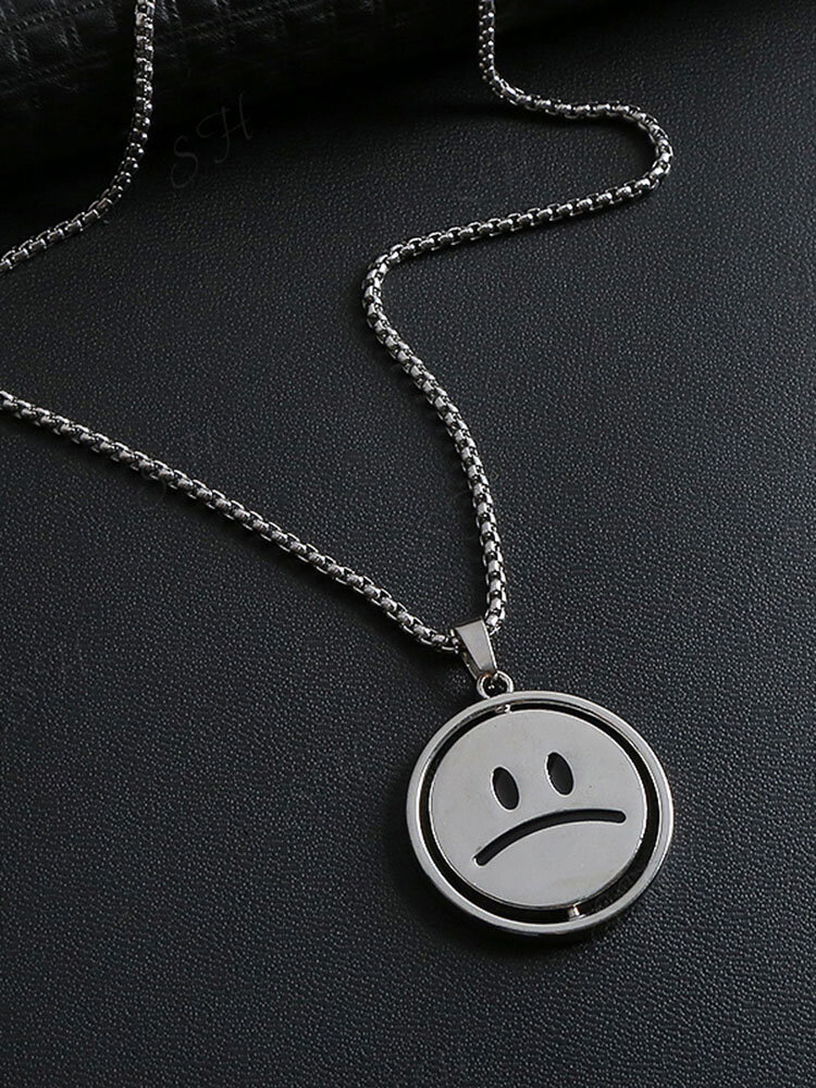 Hip-hop Stainless Steel Smiling Face Crying Face Rotatable Pendant Necklaces