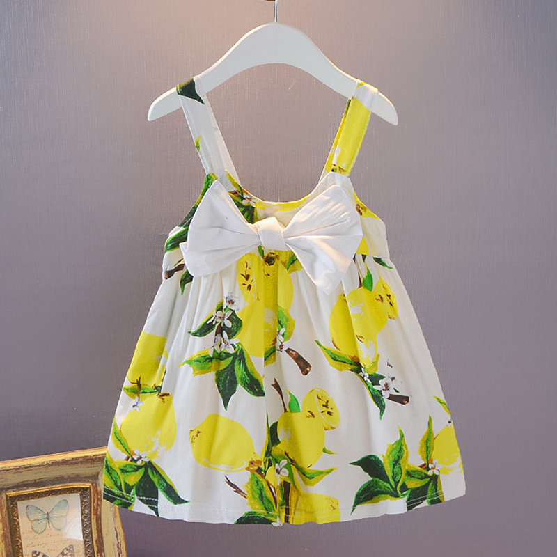 Fruit Print Girls V-neck Sleeveless Casual Dress For 1-5Years