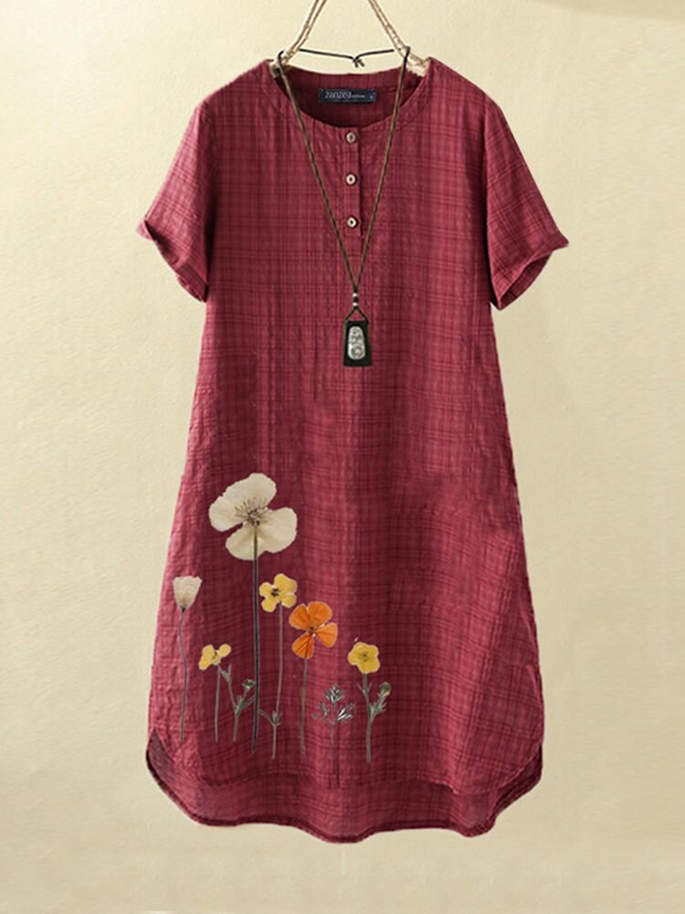 Blumendruck High-Low-Saum Kurzarm Kleid