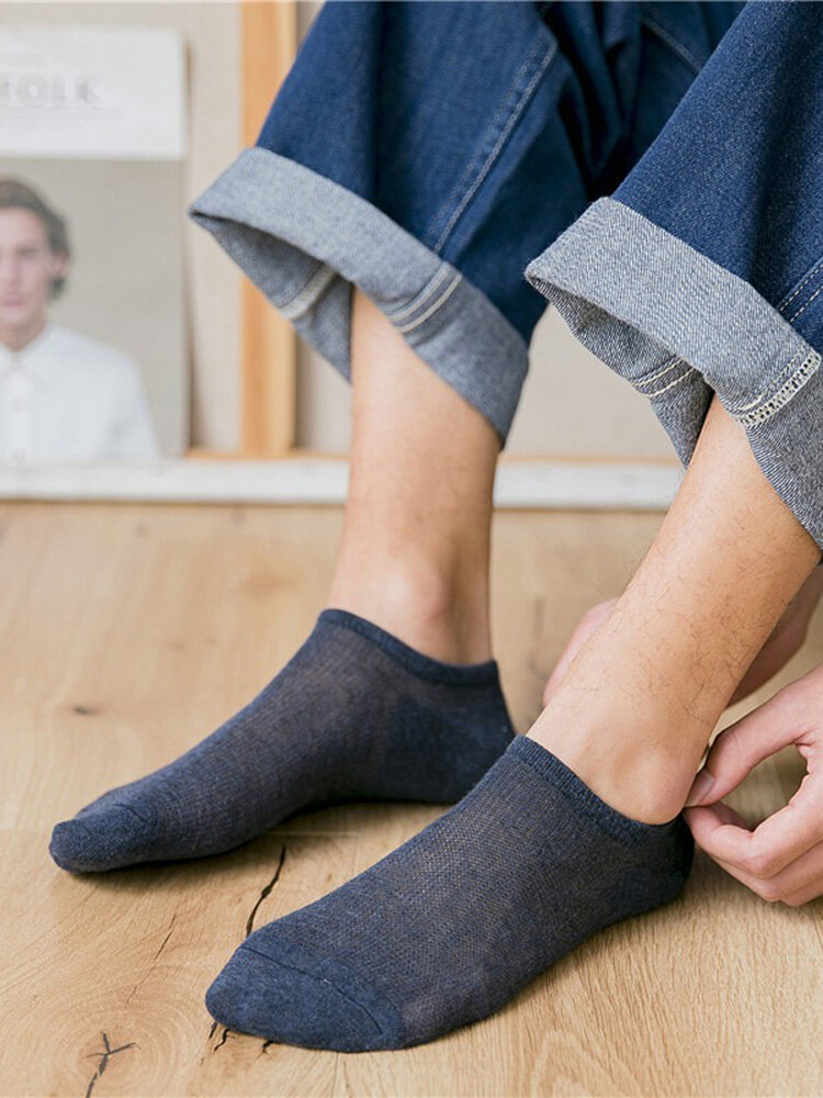 Men Thin Cotton Breathable Sweat Socks Solid Simple Summer Soft Good Elasticity Socks